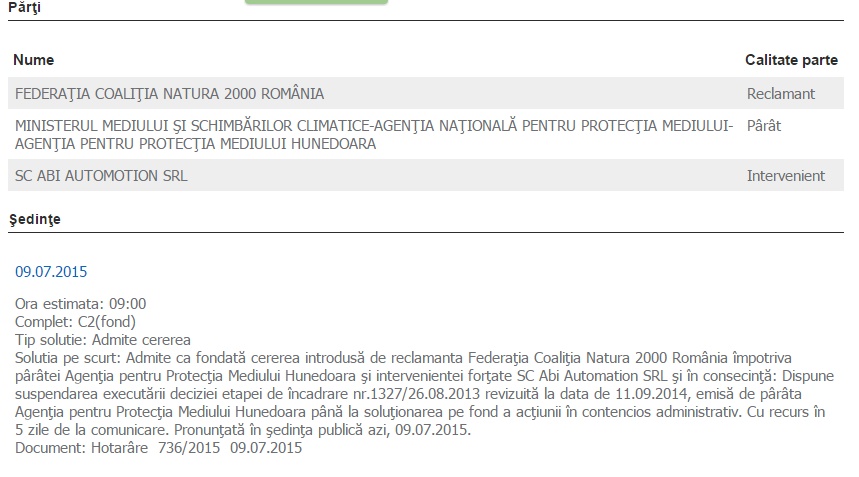 decizie tribunal hunedoara raul alb