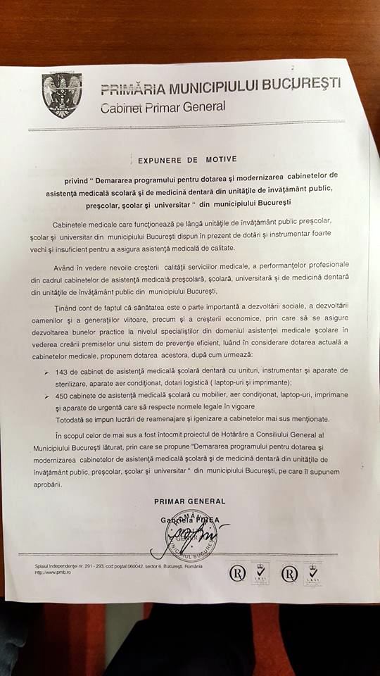 Expunerea de motive a programului inițiat de Gabriela Firea
