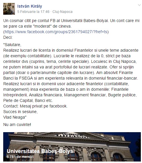 Super-oferta ”Universității Babeș-Bolyai” pe Facebook. Asta da, comunitate academică! (Galerie FOTO)