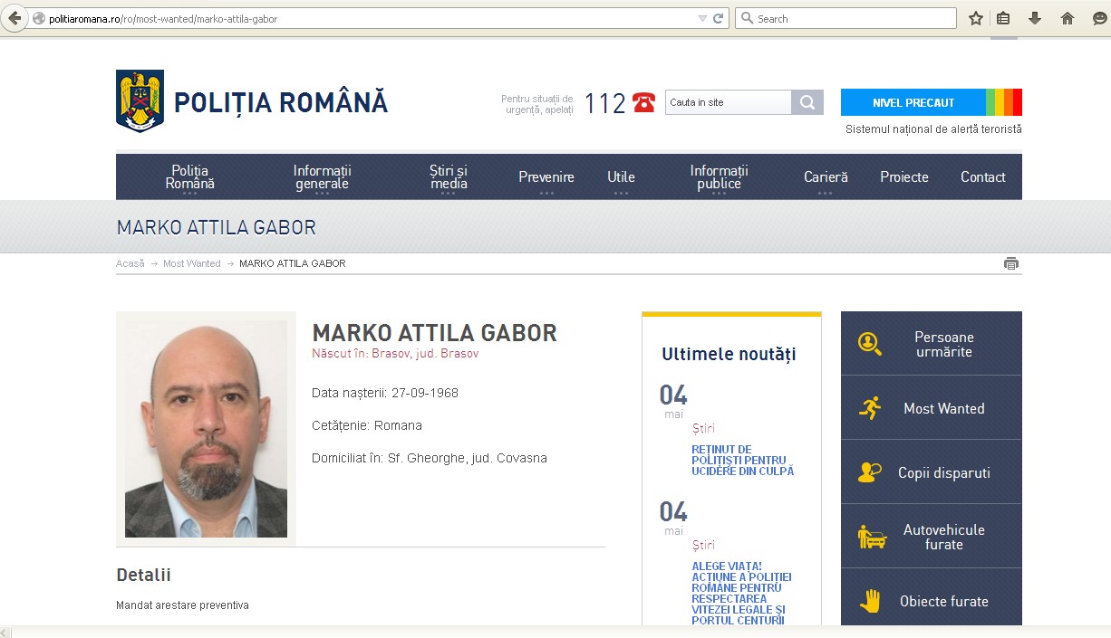 Ex-deputatul Marko Attila, cercetat de DNA, a ajuns pe lista „most wanted” a Poliţiei Române