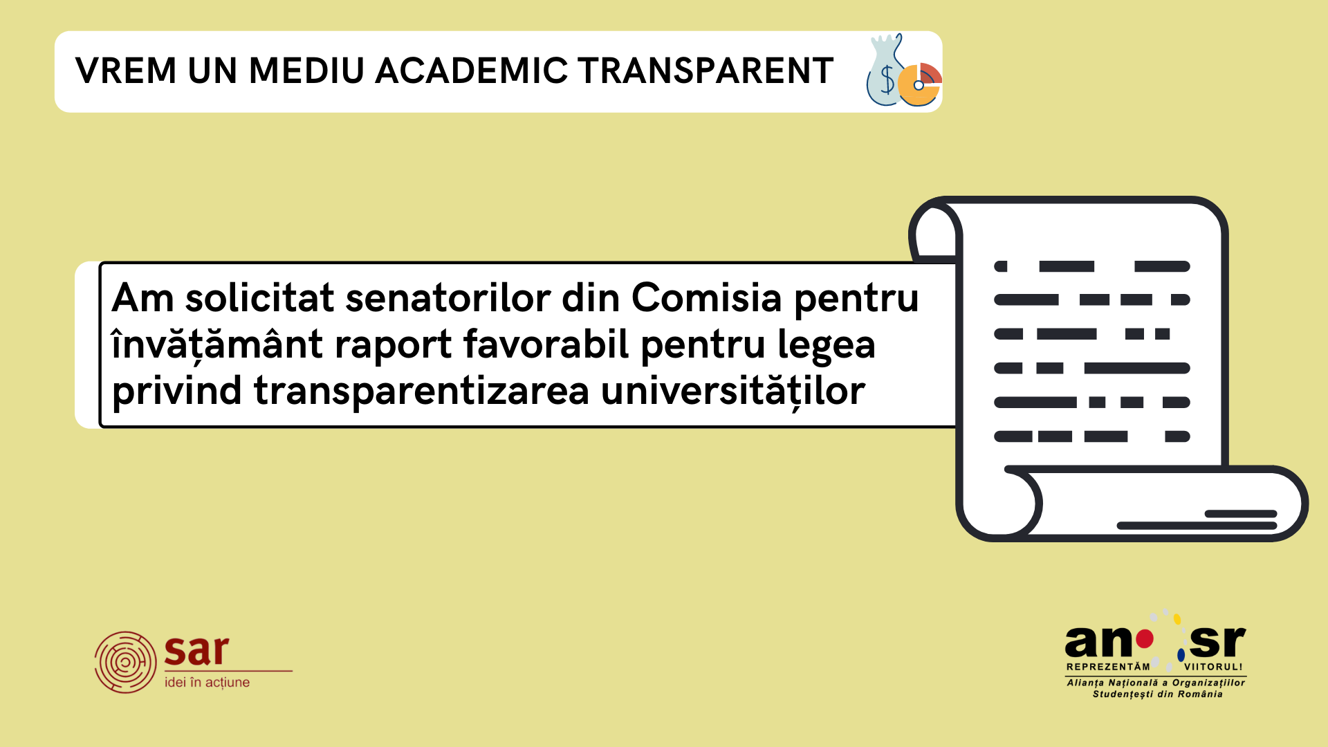 SAR și ANOSR solicită Comisiei pentru învățământ din Senat raport favorabil pentru legea privind transparența în universități