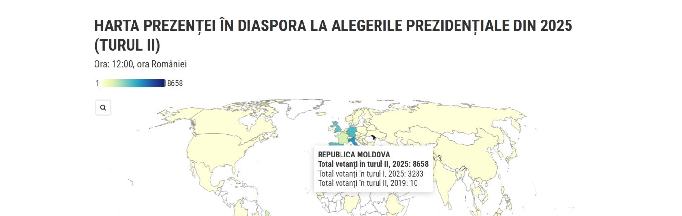Prezența la vot în Republica Moldova, vineri, 16 mai, ora 12.00. Sursa: Hotnews (captură de ecran)