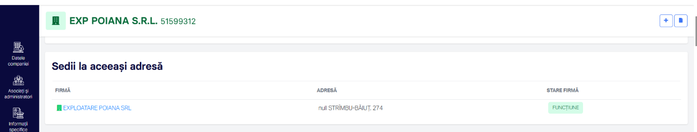Exp Poiana SRL funcționează în același sediu cu Exploatare Poiana, la Strâmbu Băiuț. Sursa: Termene.ro