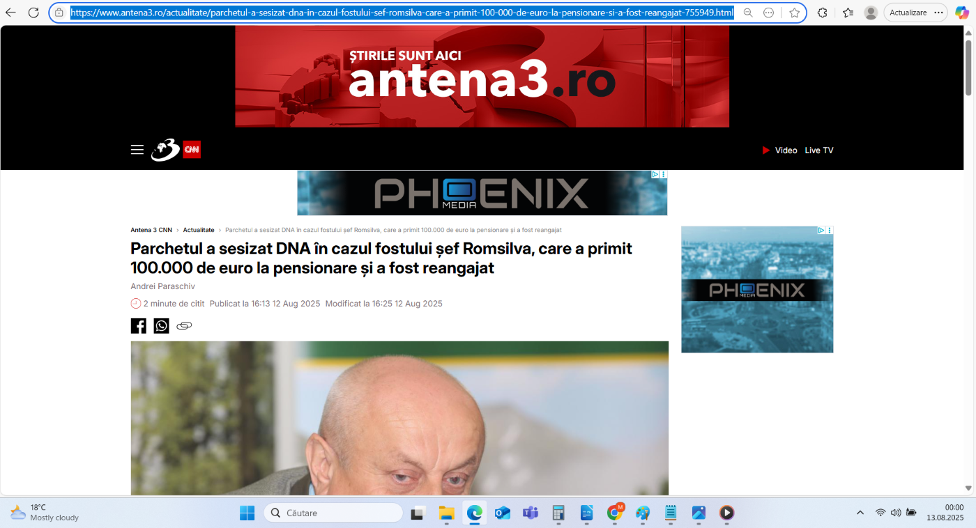 Preluare anchetă dezvăluiri România Curată despre directorii Romsilva pe Antena 3 (site)