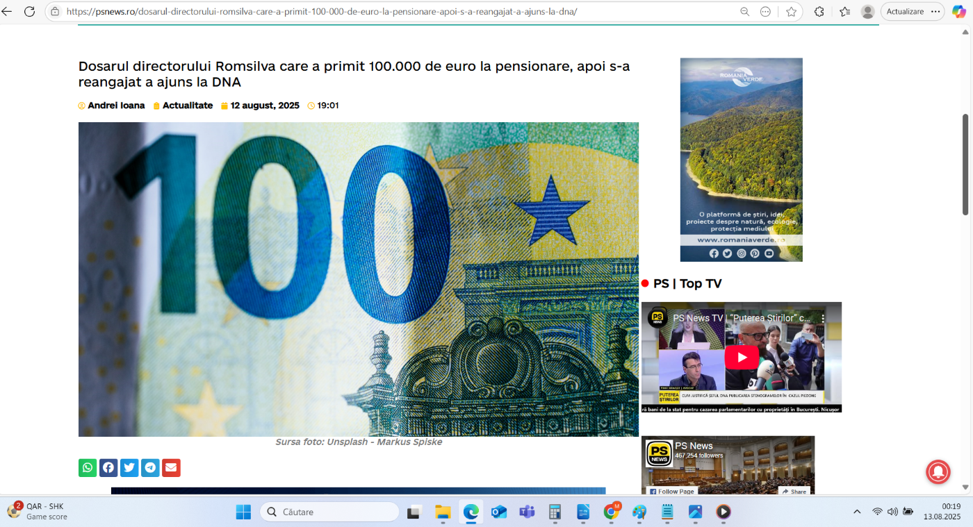 Preluare anchetă dezvăluiri România Curată despre directorii Romsilva pe PS News