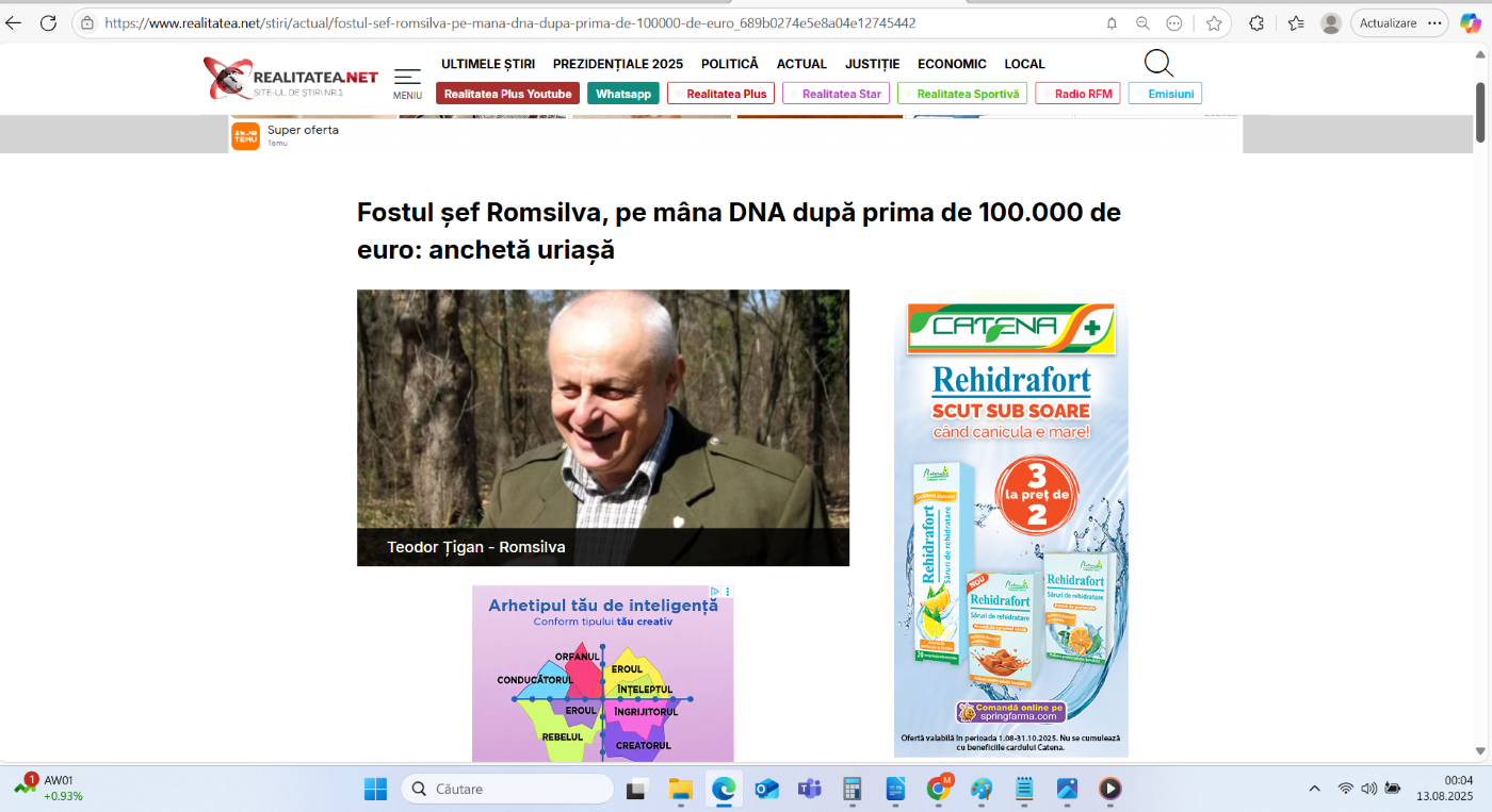 Preluare anchetă dezvăluiri România Curată despre directorii Romsilva pe Realitatea TV