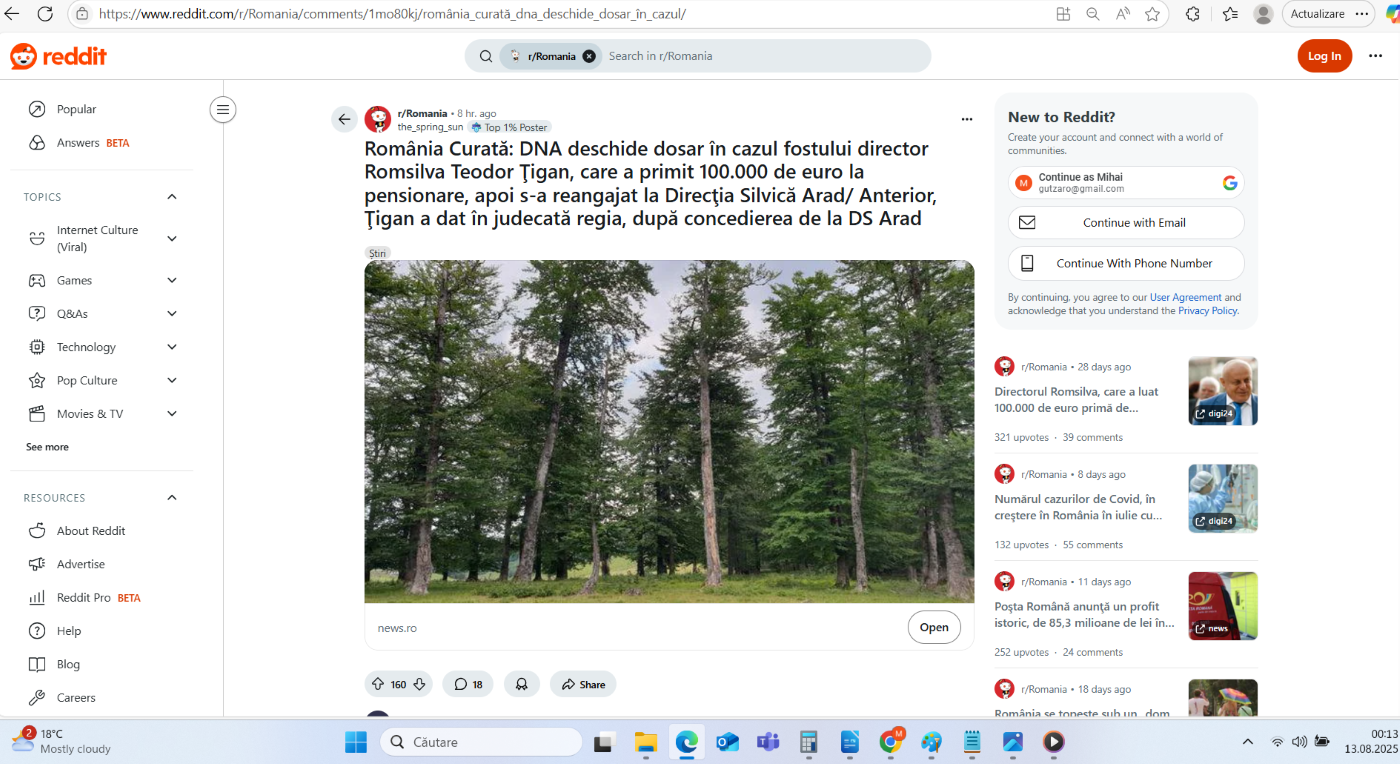 Preluare anchetă dezvăluiri România Curată despre directorii Romsilva pe Reddit