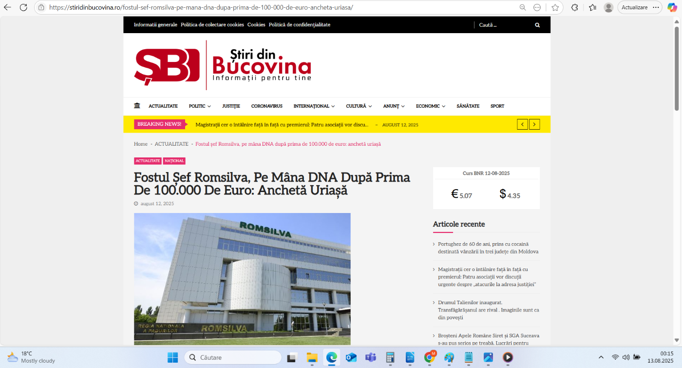 Preluare anchetă dezvăluiri România Curată despre directorii Romsilva pe Știri de Bucovina