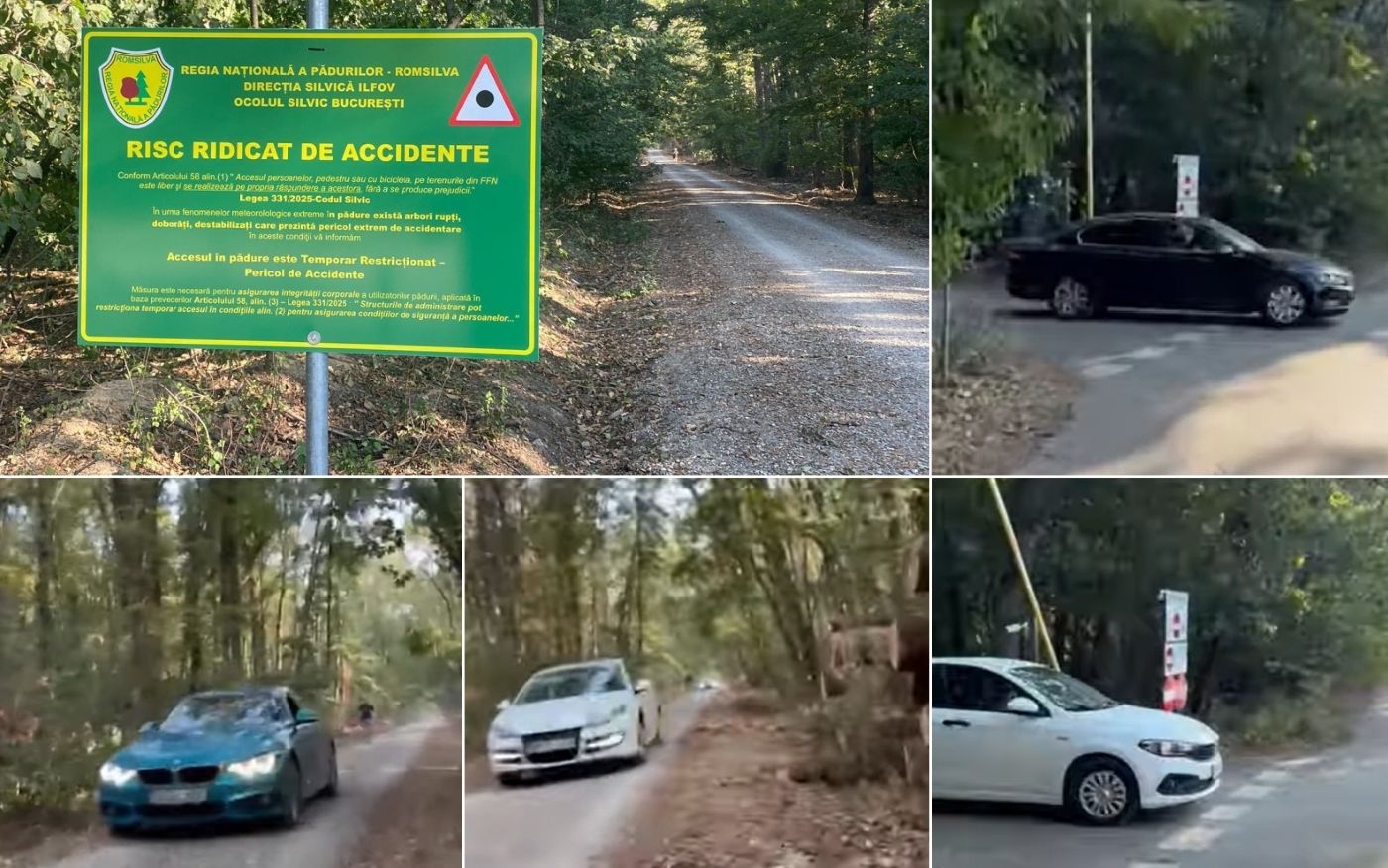 Mașini pe drumul forestier, cică ”închis”, din Pădurea Băneasa, zona Greenfield