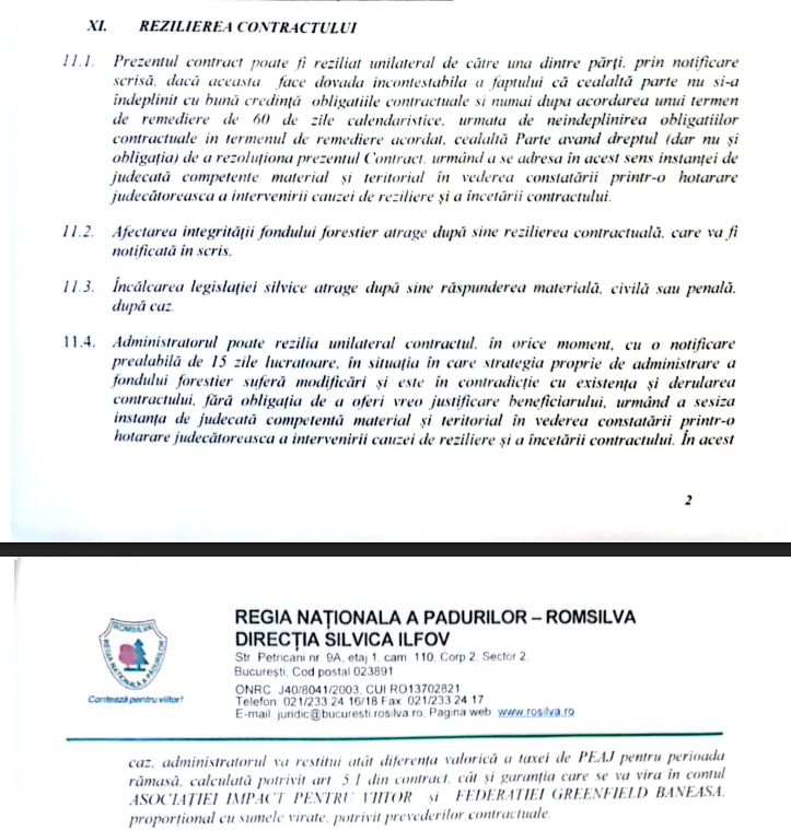 Fragment din actul adițional dintre Romsilva și Federația Greenfield