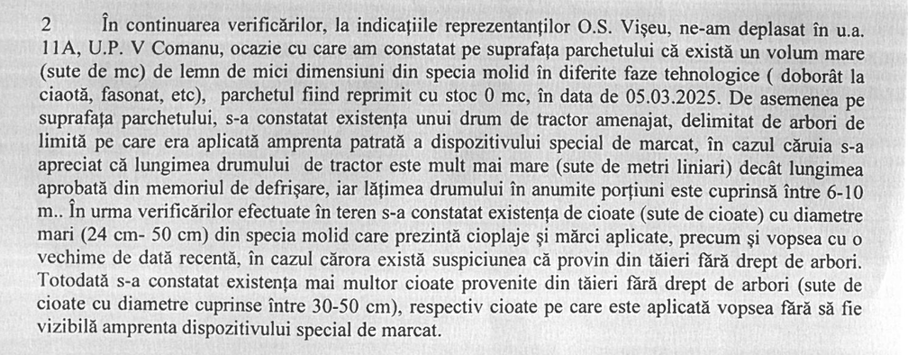 Fragment din nota de constatare Garda Forestieră Oradea tăieri ilegale