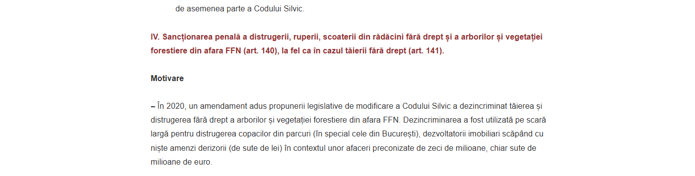 Propunerea SAR/ România Curată de sancționare penală a tăierilor și distrugerilor fără drept de arbori din parcuri și alte spații verzi