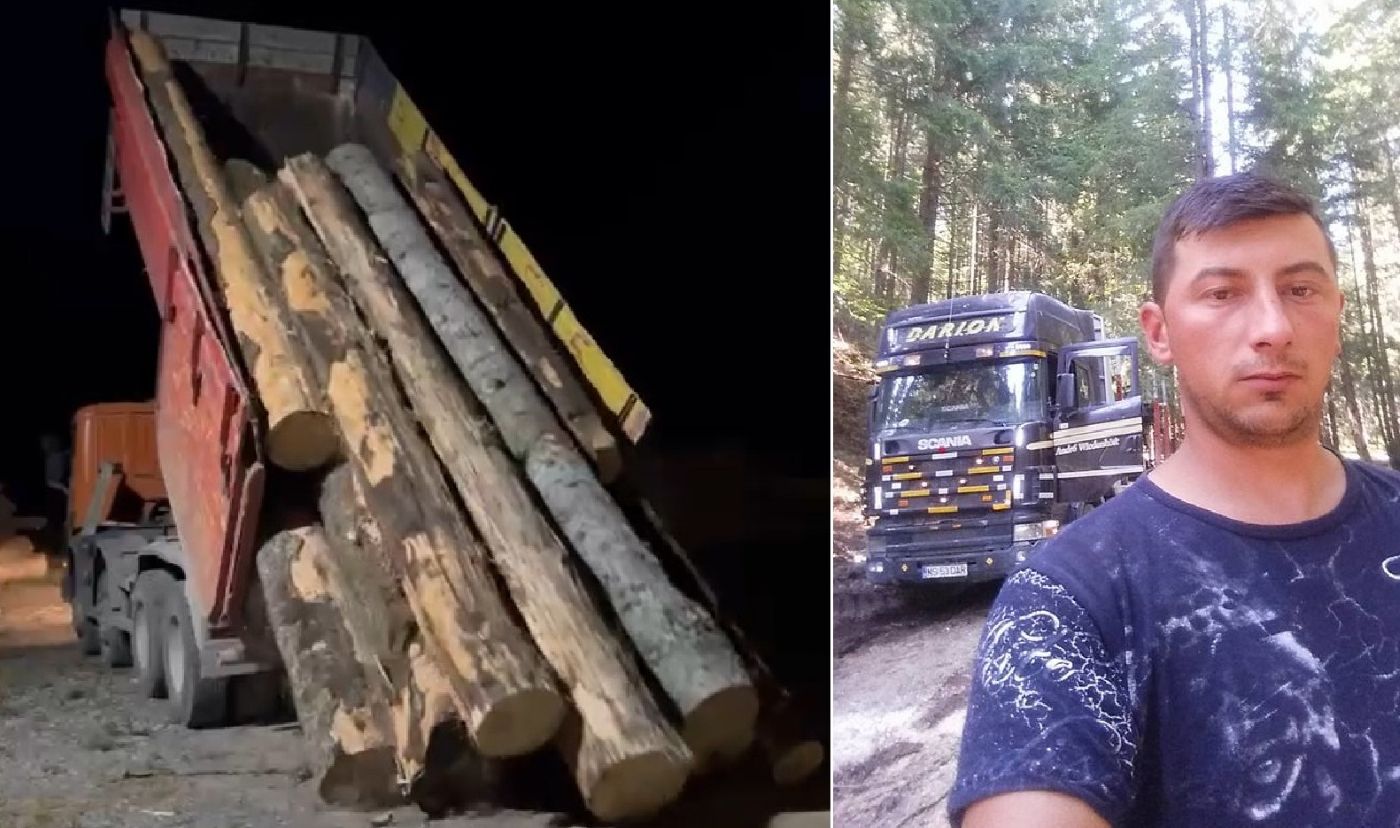 Camionul confiscat de Farda Forestieră de la Darion, Traian Răzvan Gliga, angajat la Darion