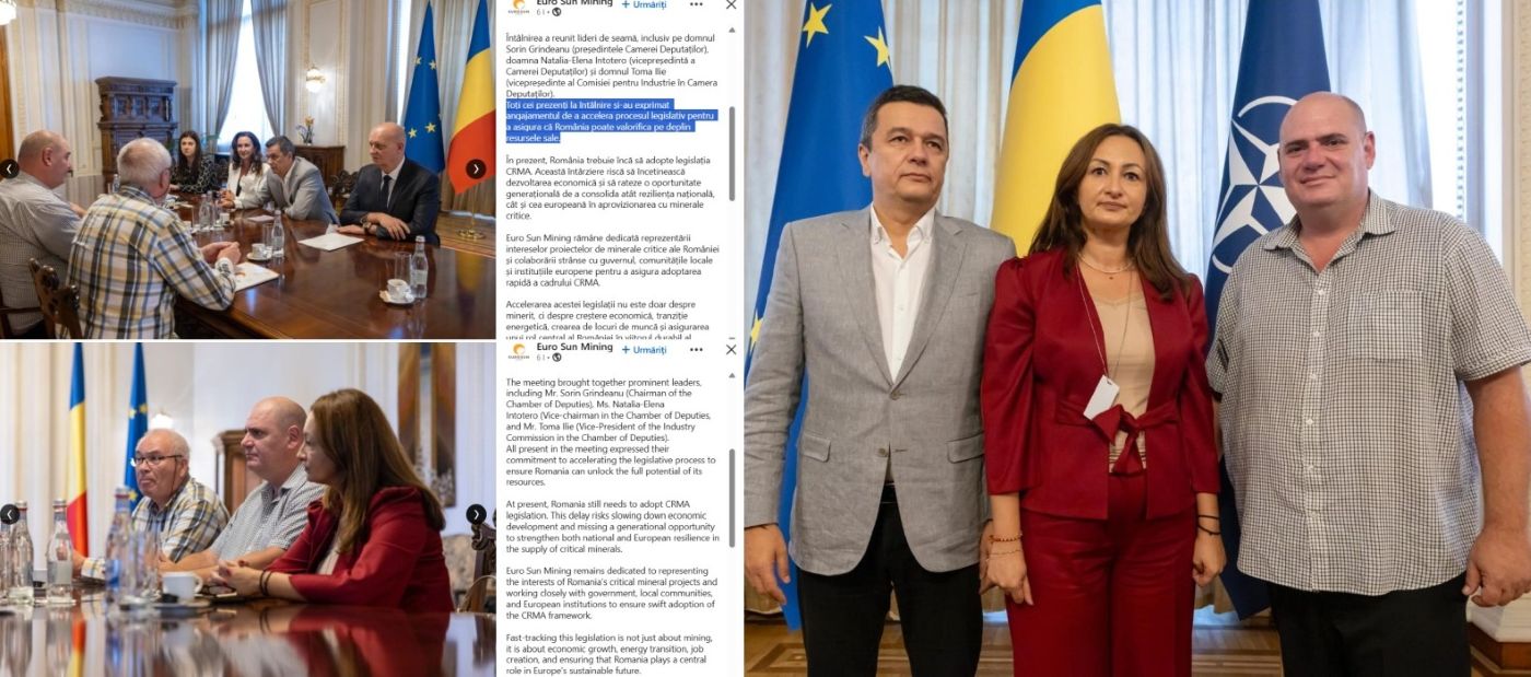 Sorin Grindeanu, Ilie Toma, Natalia Intotero, Anca Suciu primar Bucureșci, Grant Sboros CEO Euro Sun Mining