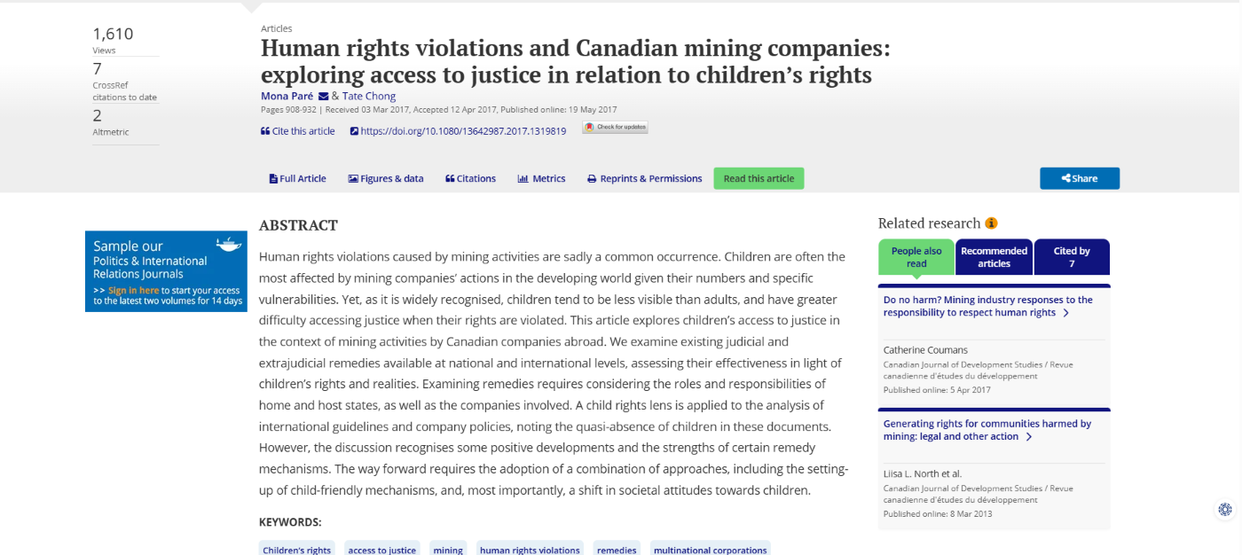 Companiile canadiene și încălcarea drepturilor copiilor