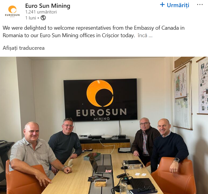 Întâlnire Euro Sun Mining Ambasada Canadei