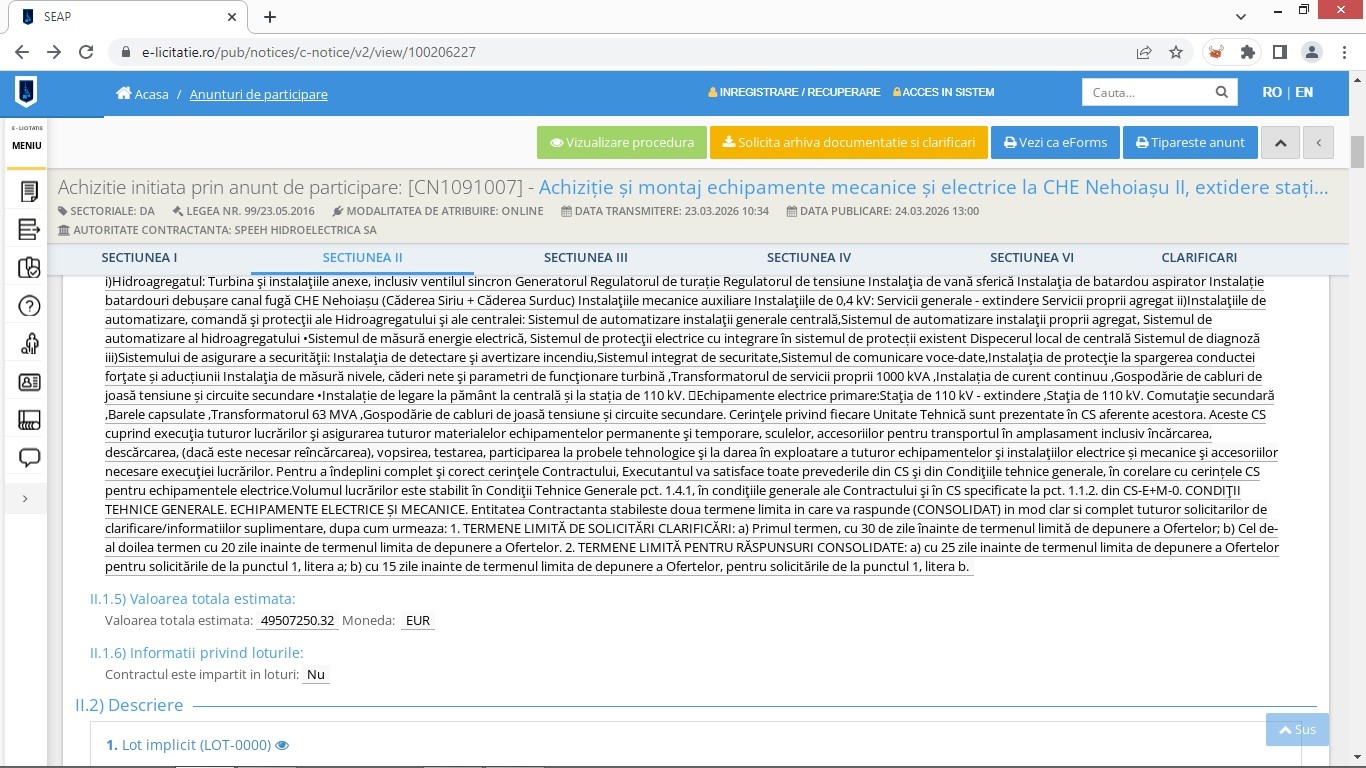 Licitație echipamente Nehoiașu II, Surduc Siriu