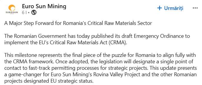 Oug 61/2025, piesa finală, Euro Sun Mining, Rovina