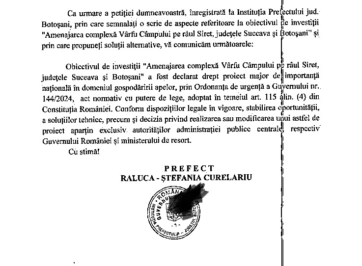 Răspunsul prefectului USR Botoșani, Raluca Curelariu