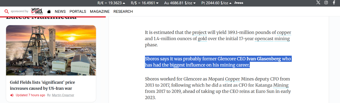 Grant Sboros și modelul CEO Glencore