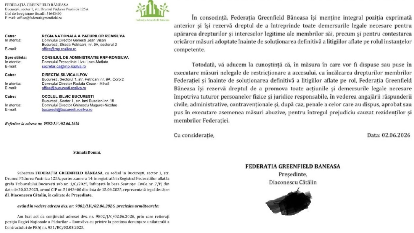 Răspunsul Federației Greenfield Băneasa pentru Romsilva