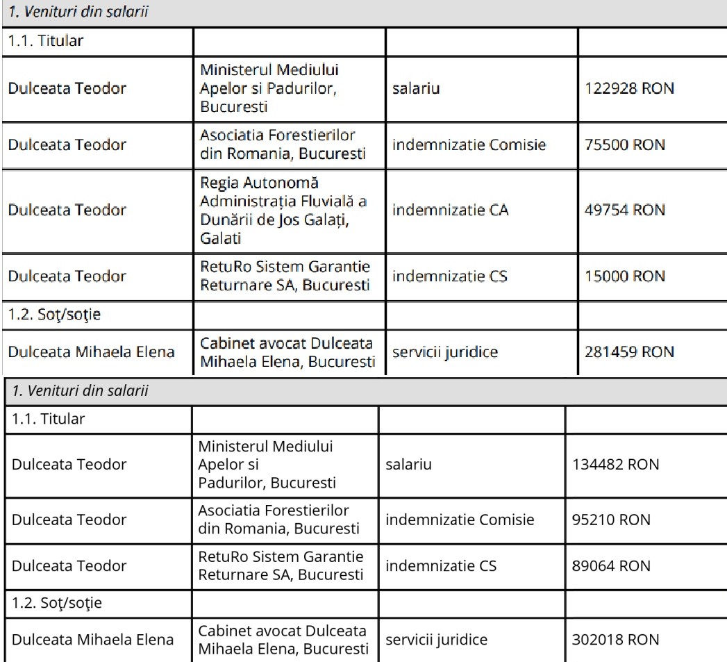 Venituri Teodor Dulceață, 2022 și 2023