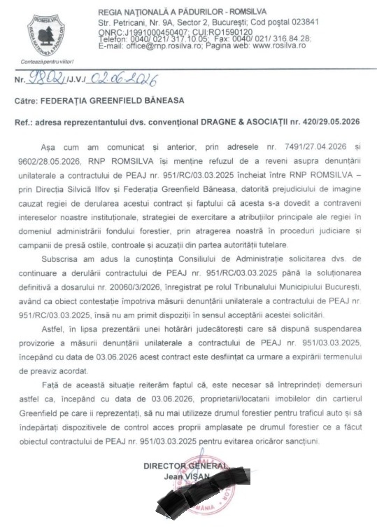 Notificare expirare termen preaviz, Romsilva