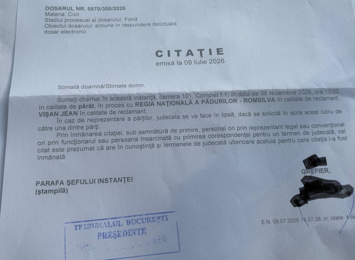 Citație proces Romsilva la Tribunal