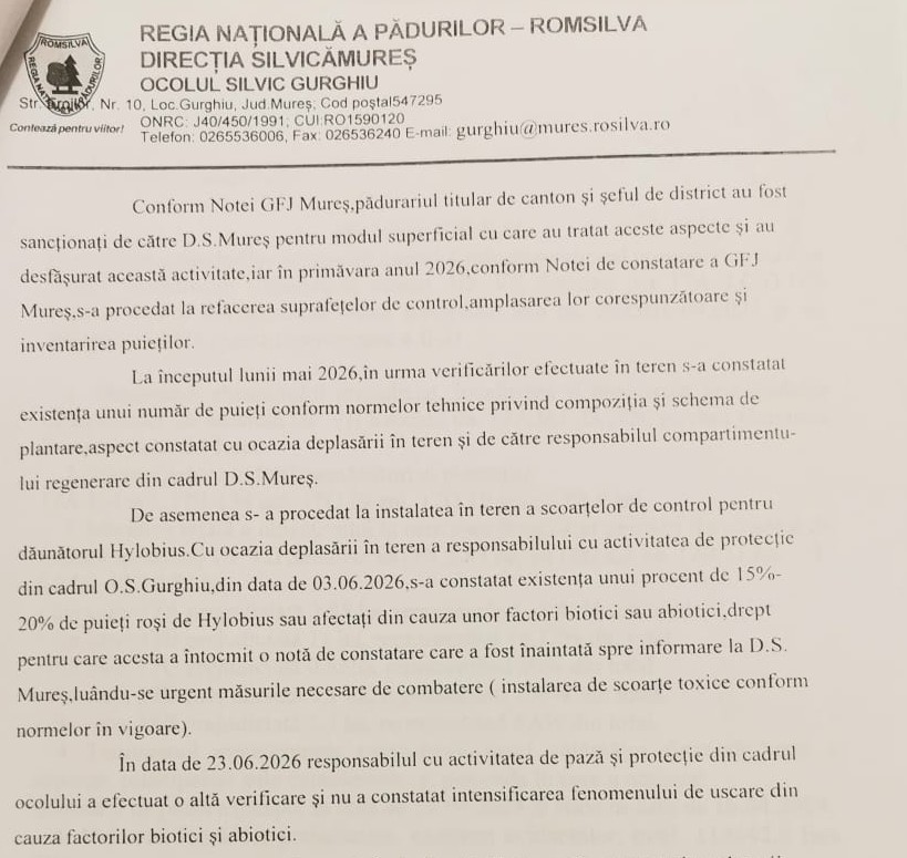 Informare OS Gurghiu către DS Mureș