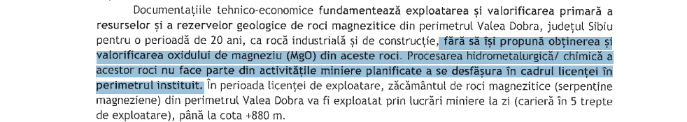 Răspuns Autoritatea pentru Resurse Minerale, proiect Rășinari - Săliște