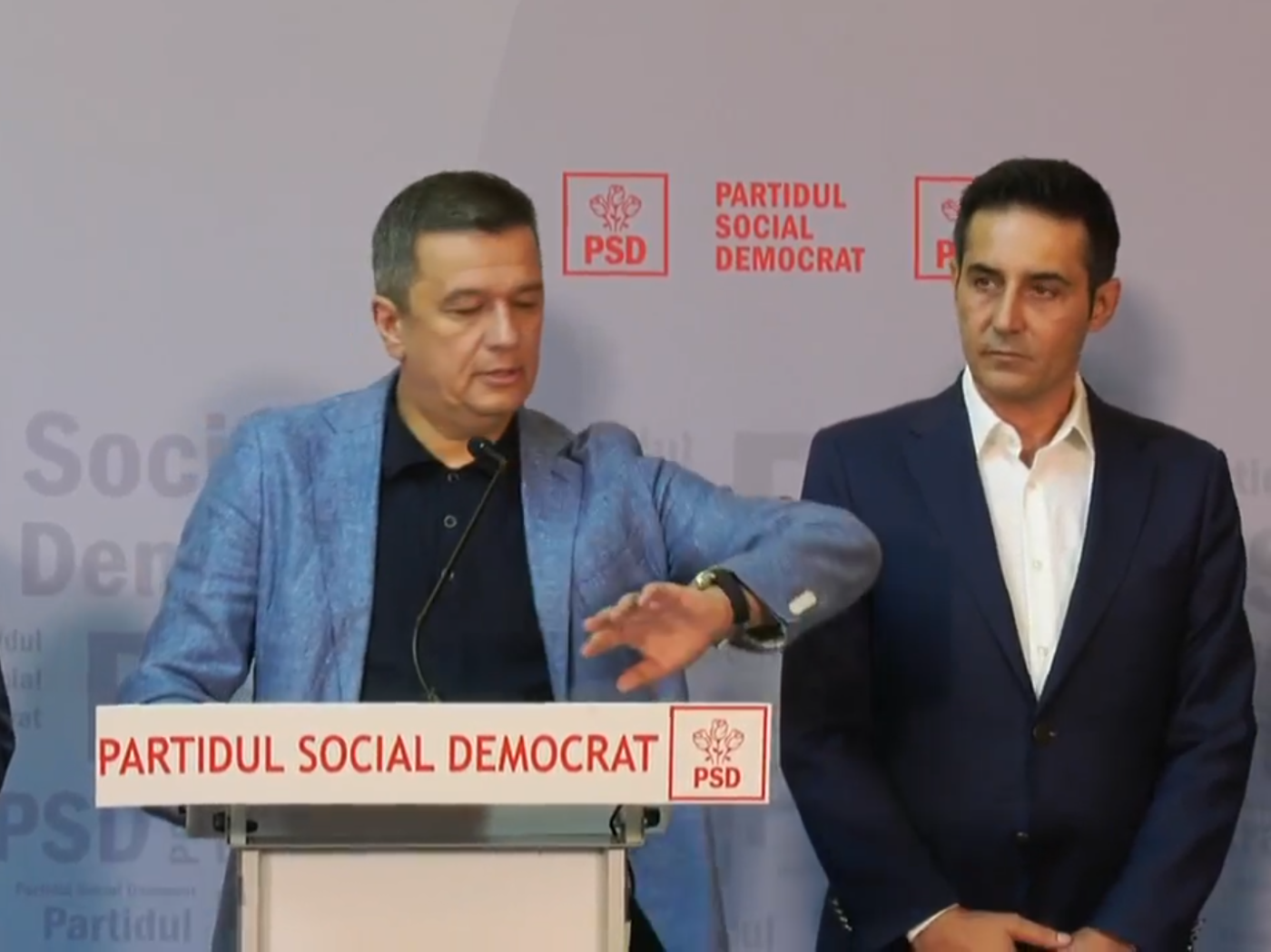 Sorin Grindeanu și Claudiu Manda. Conferință de presă. Sinaia, 31 august 2026. Foto: captură de ecran