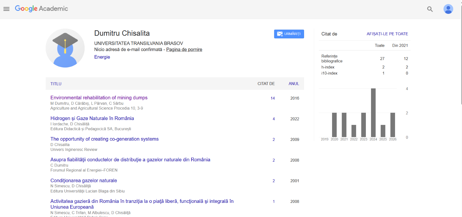 Profilul Google Academic al lui Dumitru Chisăliță
