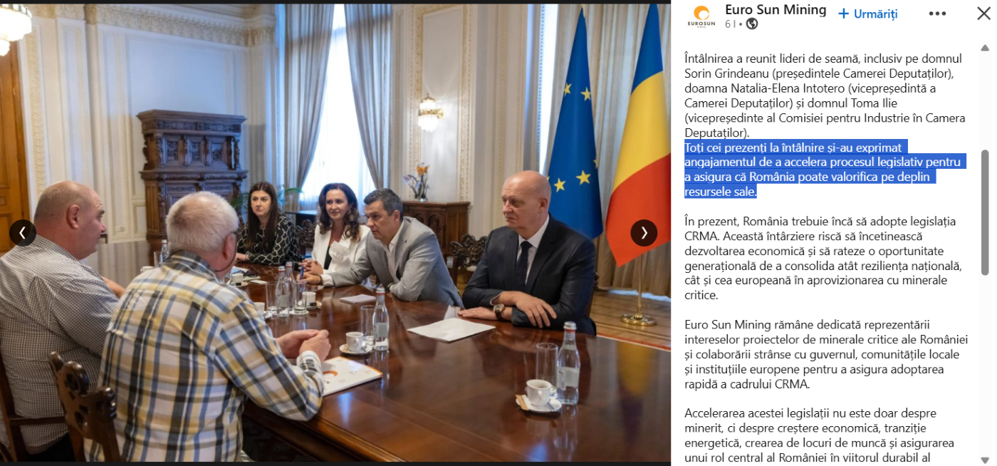 Natalia Intotero, Sorin Grindeanu, Ilie Toma, întâlnire cu Euro Sun Mining